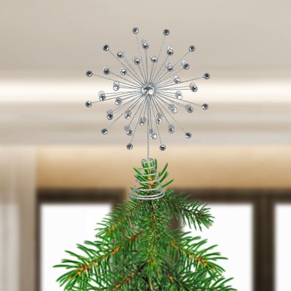 13" Silver Crystal Burst Tree Topper | Mid - Century Modern Elegance - Napa Valley Wildflower Co.