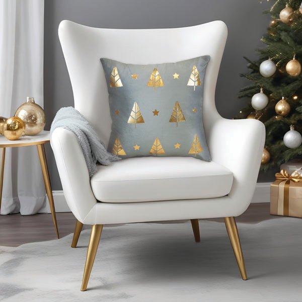 18" Gold Tree Motif Square Pillow | Refined Holiday Elegance - Napa Valley Wildflower Co.