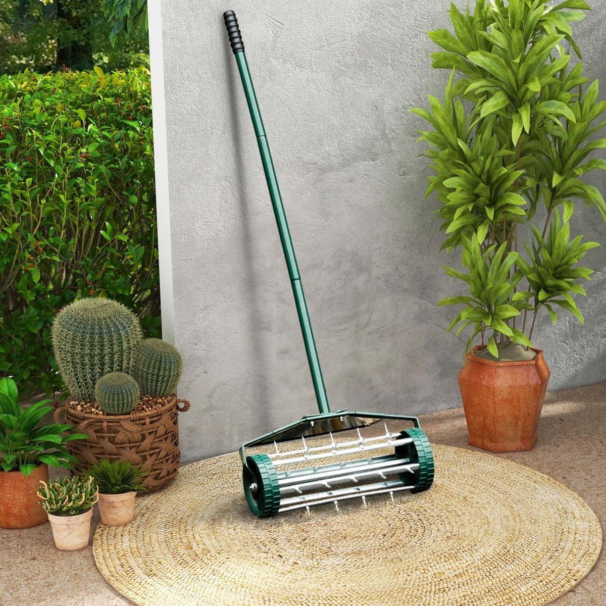 18” Rolling Lawn Aerator – Spike Yard Aerator with Splash Guard & Comfort Handl - Napa Valley Wildflower Co.