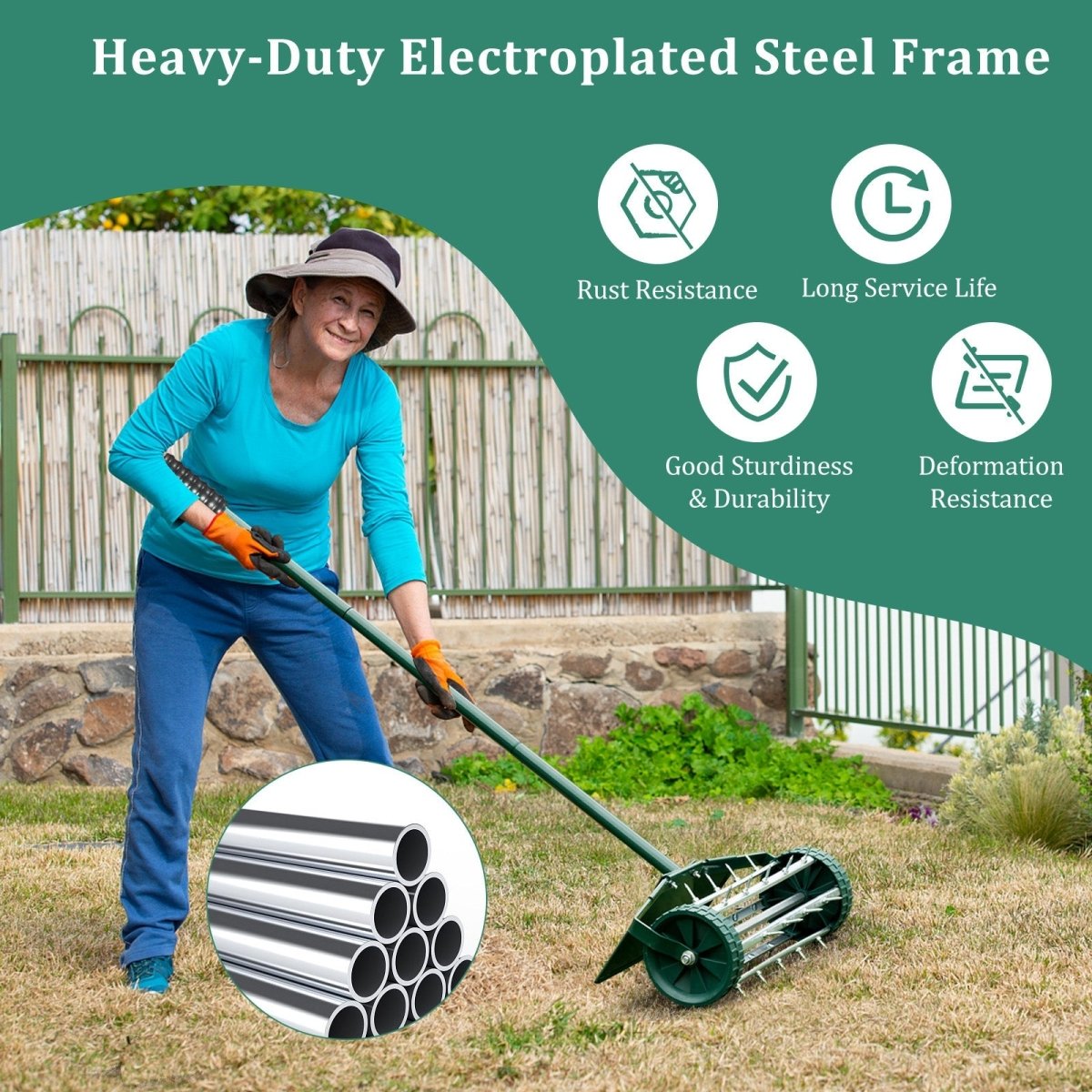 18” Rolling Lawn Aerator – Spike Yard Aerator with Splash Guard & Comfort Handl - Napa Valley Wildflower Co.