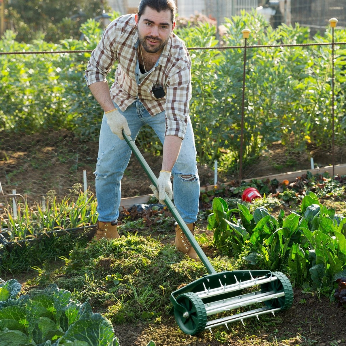18” Rolling Lawn Aerator – Spike Yard Aerator with Splash Guard & Comfort Handl - Napa Valley Wildflower Co.