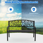 Decorative bench with 'WELCOME' text under various weather conditions