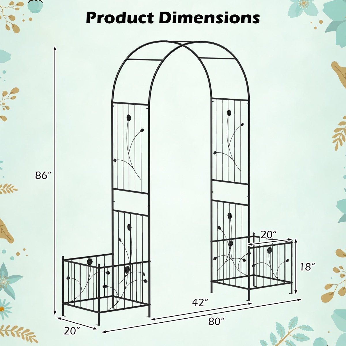 2 - in - 1 Garden Arbor with Planter Boxes – Metal Arch Trellis with Side Planters (Black) - Napa Valley Wildflower Co.