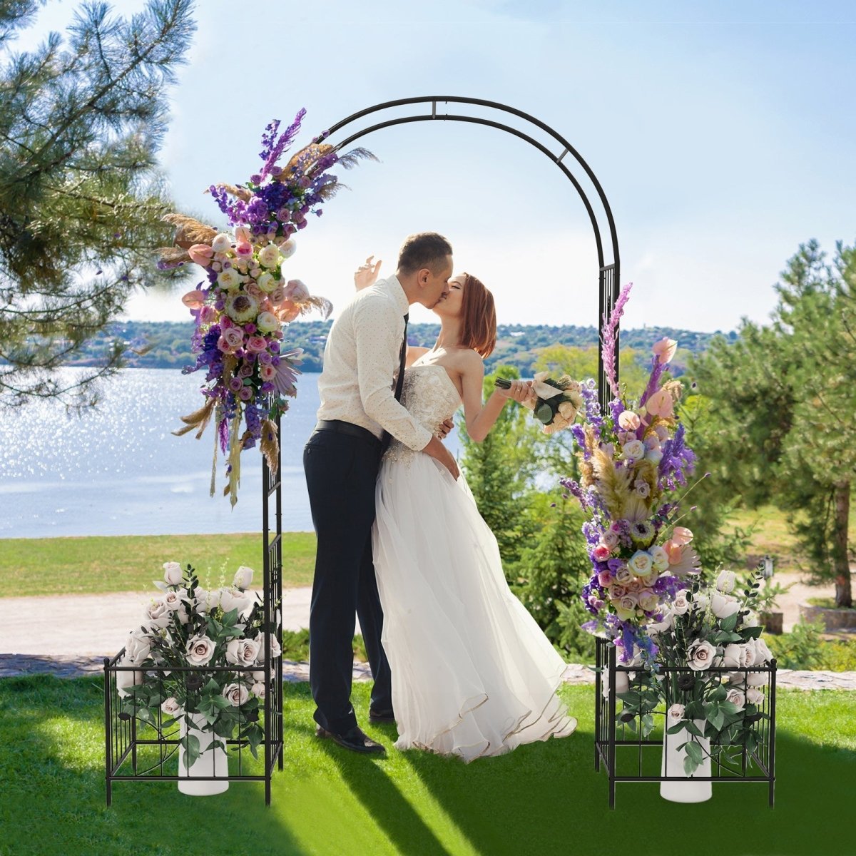 2 - in - 1 Garden Arbor with Planter Boxes – Metal Arch Trellis with Side Planters (Black) - Napa Valley Wildflower Co.