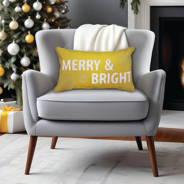 20" Merry & Bright Rectangle Pillow | Silver & Gold Glamour - Napa Valley Wildflower Co.