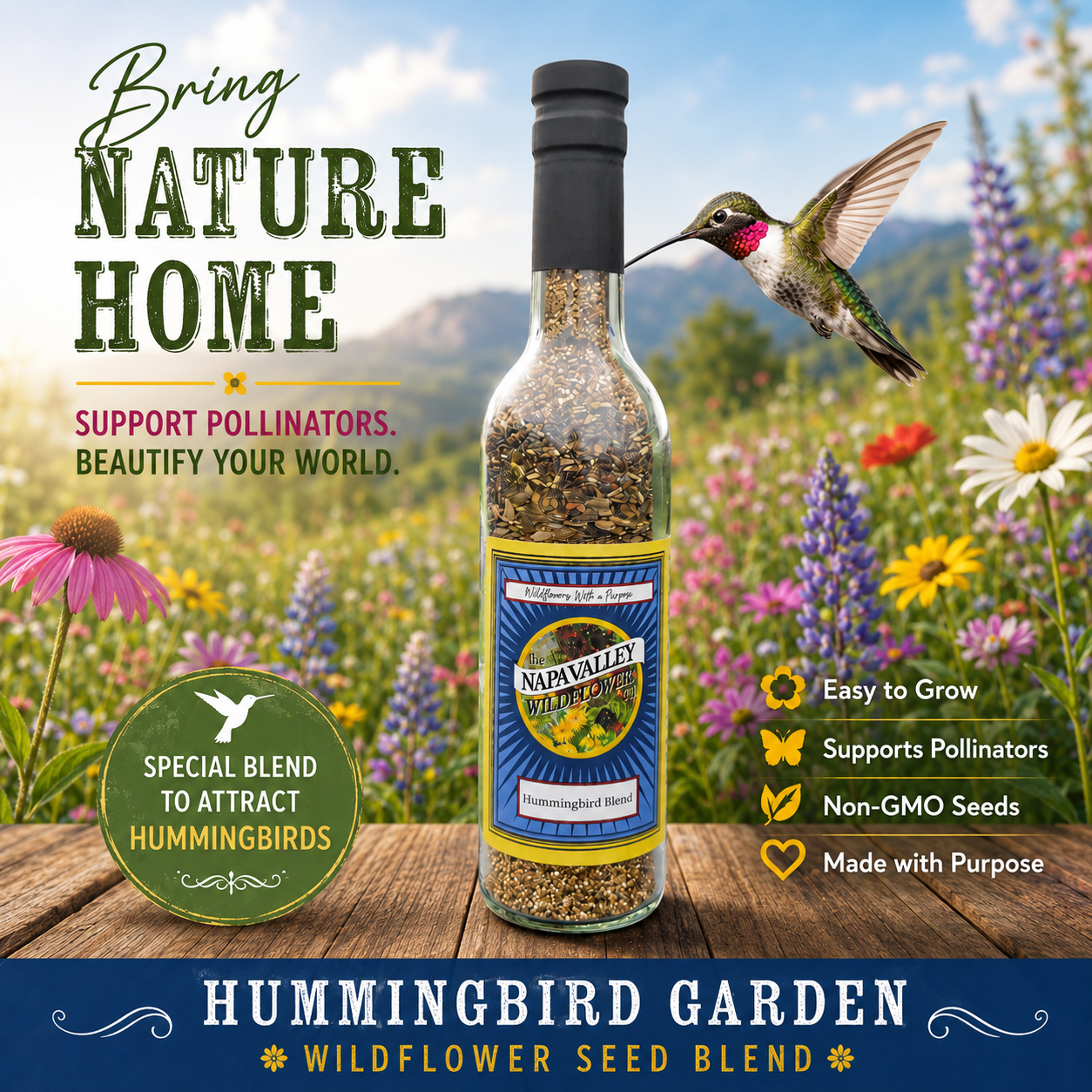Hummingbird Garden Wildflower Seed Blend 375-mL