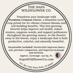 A circular printed label or package insert for The Napa Wildflower Co. cover crop, featuring black text on a light beige background with a thin double-line circular border.