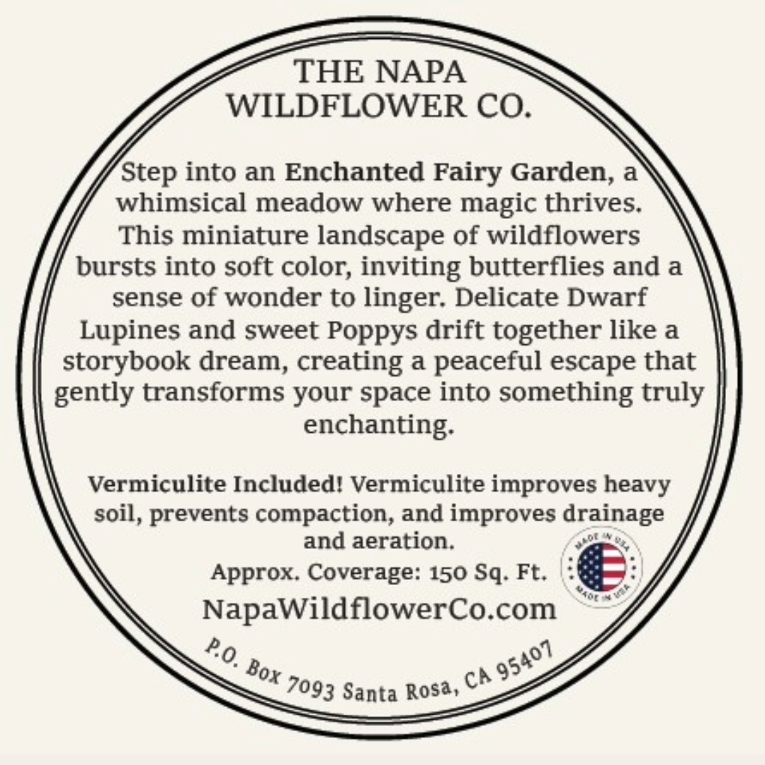 A circular printed label or packaging insert for The Napa Wildflower Co., with black text on a warm beige background and a thin double-lined circular border.
