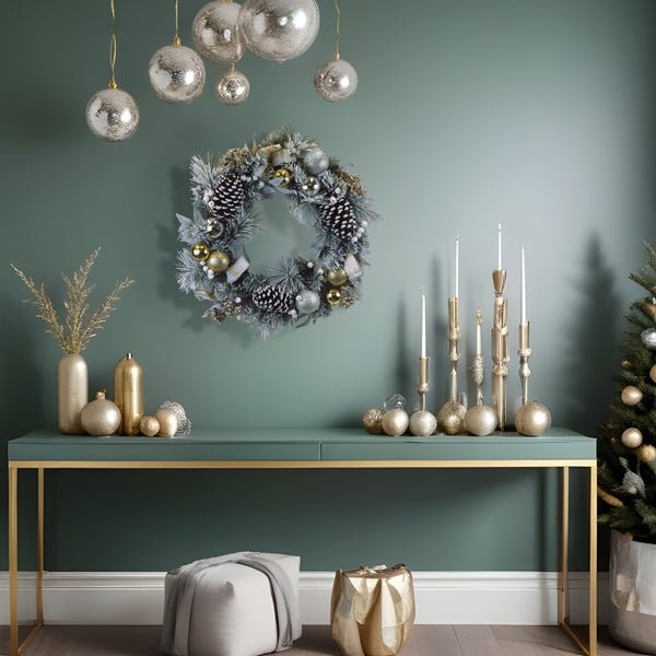 24" Silver & Gold Frosted Fir Wreath | Timeless Luxury - Napa Valley Wildflower Co.