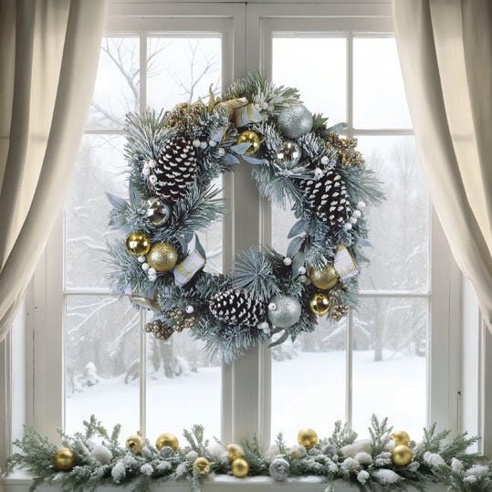 24" Silver & Gold Frosted Fir Wreath | Timeless Luxury - Napa Valley Wildflower Co.