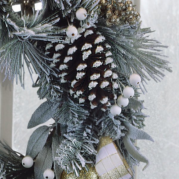 24" Silver & Gold Frosted Fir Wreath | Timeless Luxury - Napa Valley Wildflower Co.