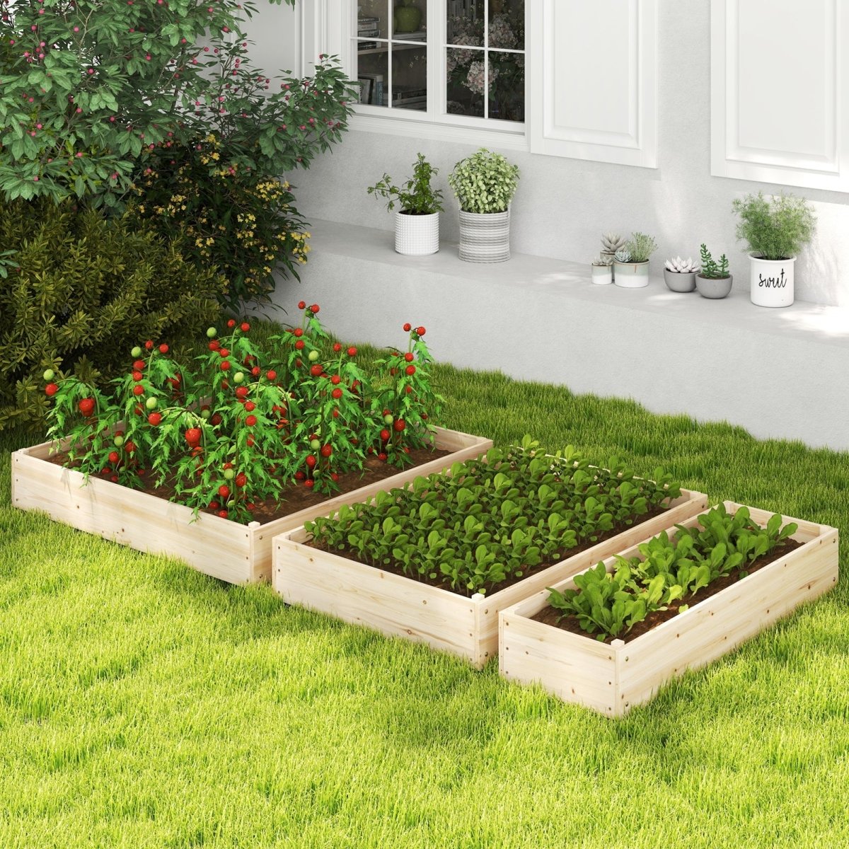 3 - Tier Raised Garden Bed with Lattice Trellis – Stackable Wooden Planter (Natural) - Napa Valley Wildflower Co.