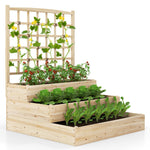 3 - Tier Raised Garden Bed with Lattice Trellis – Stackable Wooden Planter (Natural) - Napa Valley Wildflower Co.