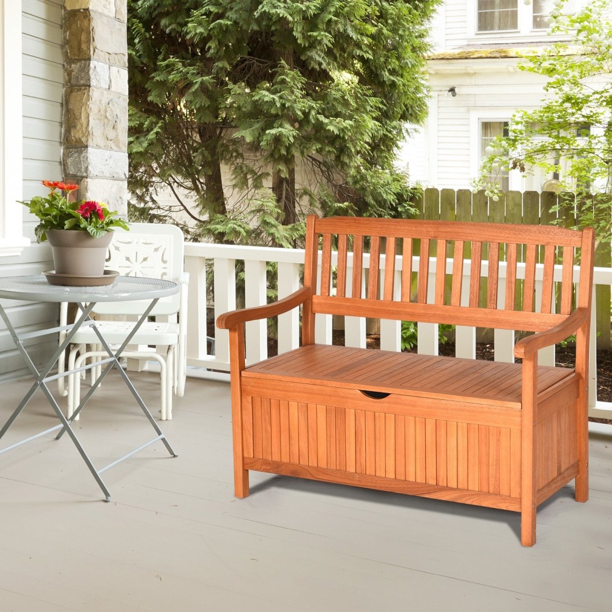 33 Gallon Wooden Storage Bench with Liner – Eucalyptus Patio Storage Seat - Napa Valley Wildflower Co.