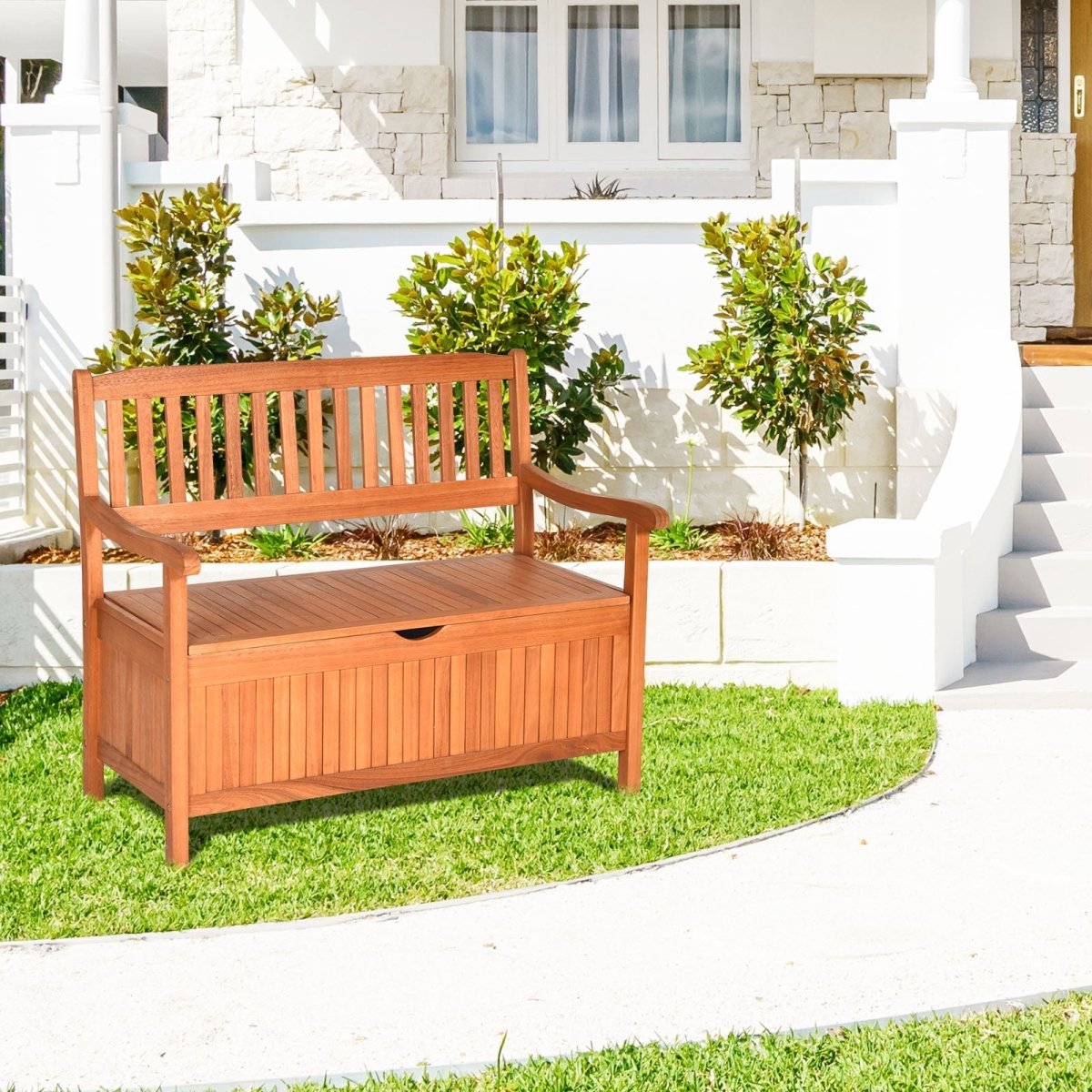33 Gallon Wooden Storage Bench with Liner – Eucalyptus Patio Storage Seat - Napa Valley Wildflower Co.