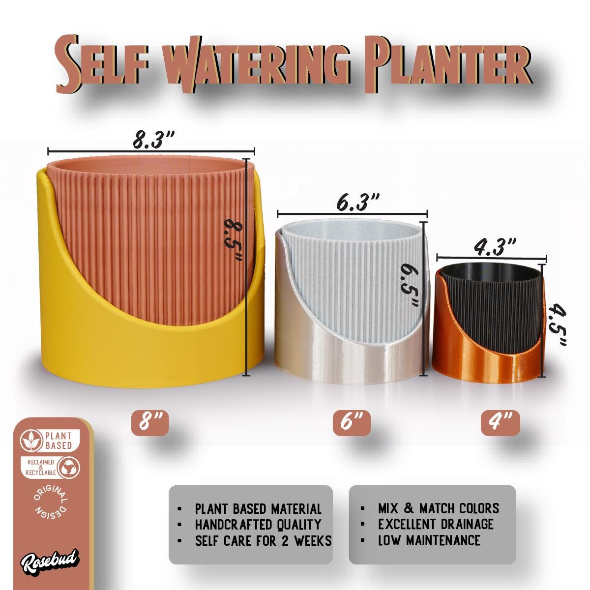 4 - Inch Ribbed Self - Watering Planter: Innovation in Every Drop - Napa Valley Wildflower Co.