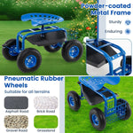 4 - Wheel Rolling Garden Cart with Seat – Adjustable Swivel Garden Scooter (Blue) - Napa Valley Wildflower Co.