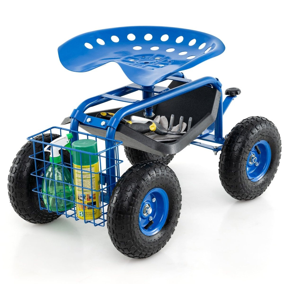 4 - Wheel Rolling Garden Cart with Seat – Adjustable Swivel Garden Scooter (Blue) - Napa Valley Wildflower Co.