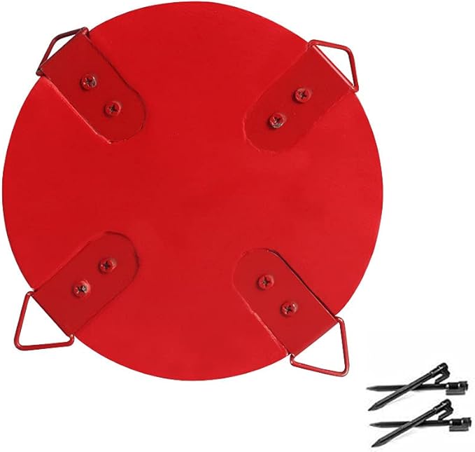 Red metal reel with handles and black cables on a white background