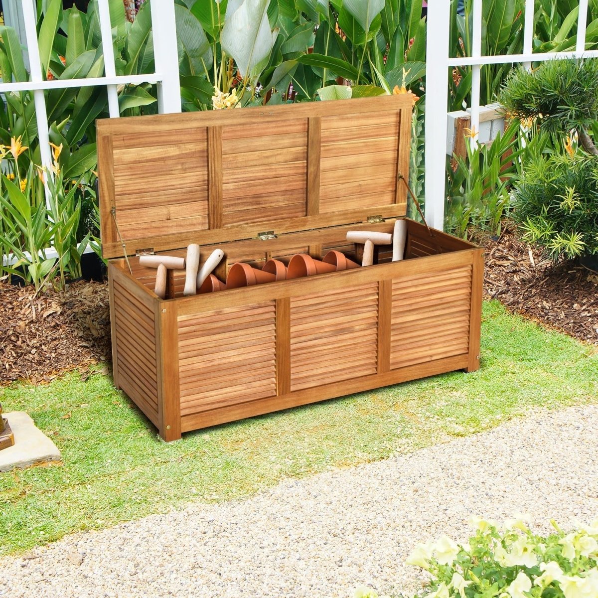 46 Gallon Acacia Wood Storage Bench – Outdoor Deck Box & Seating - Napa Valley Wildflower Co.