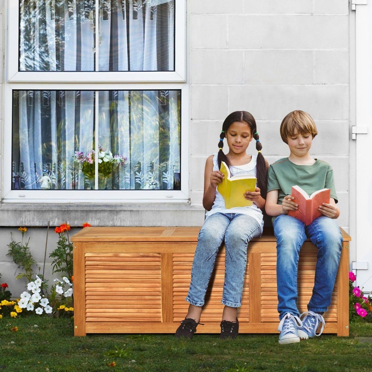 46 Gallon Acacia Wood Storage Bench – Outdoor Deck Box & Seating - Napa Valley Wildflower Co.