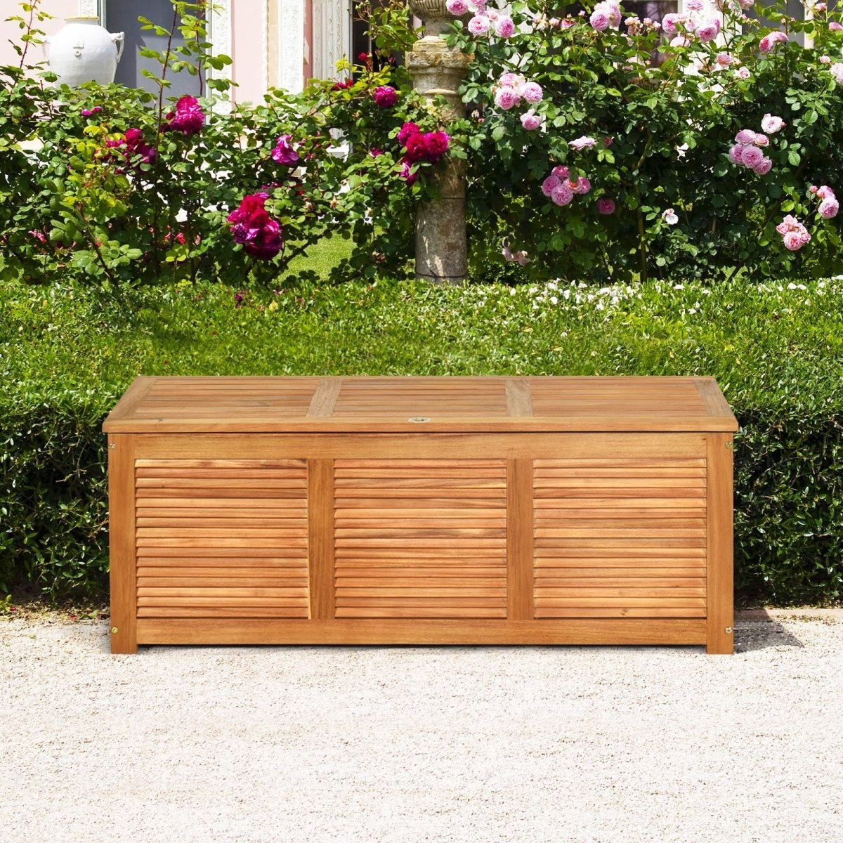 46 Gallon Acacia Wood Storage Bench – Outdoor Deck Box & Seating - Napa Valley Wildflower Co.