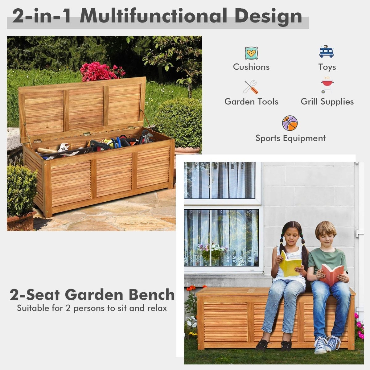46 Gallon Acacia Wood Storage Bench – Outdoor Deck Box & Seating - Napa Valley Wildflower Co.