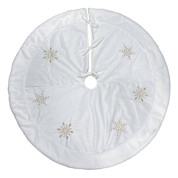 48" Ivory Snowflake Embroidered Tree Skirt with Faux Fur Trim - Napa Valley Wildflower Co.