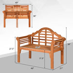 49” Eucalyptus Wood Folding Bench – Outdoor Patio Bench with Backrest & Armrests - Napa Valley Wildflower Co.