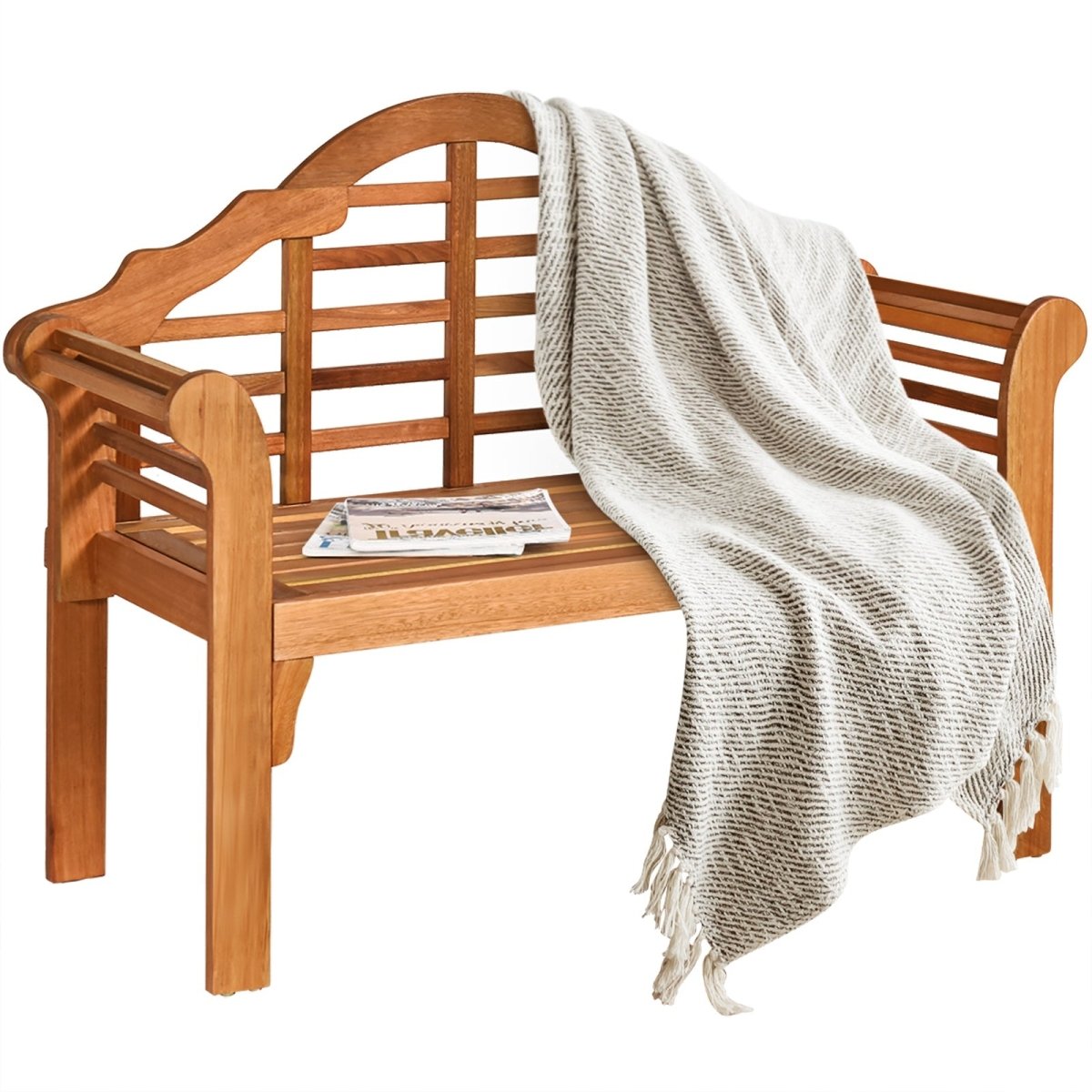 49” Eucalyptus Wood Folding Bench – Outdoor Patio Bench with Backrest & Armrests - Napa Valley Wildflower Co.