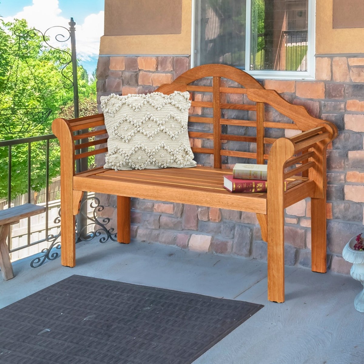 49” Eucalyptus Wood Folding Bench – Outdoor Patio Bench with Backrest & Armrests - Napa Valley Wildflower Co.