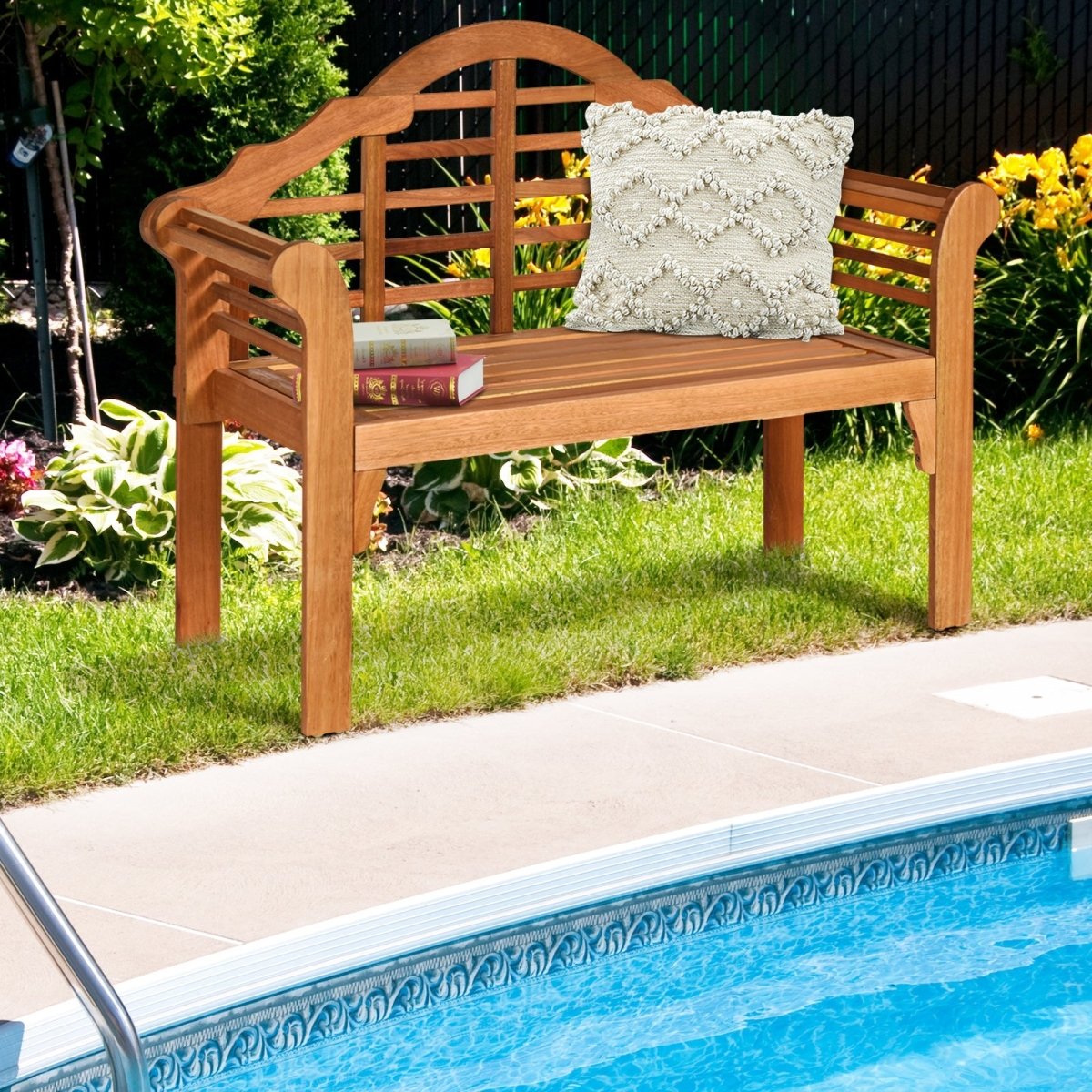 49” Eucalyptus Wood Folding Bench – Outdoor Patio Bench with Backrest & Armrests - Napa Valley Wildflower Co.