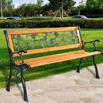 49.5” Outdoor Garden Bench – Wood & Iron Patio Chair with Decorative Backrest - Napa Valley Wildflower Co.