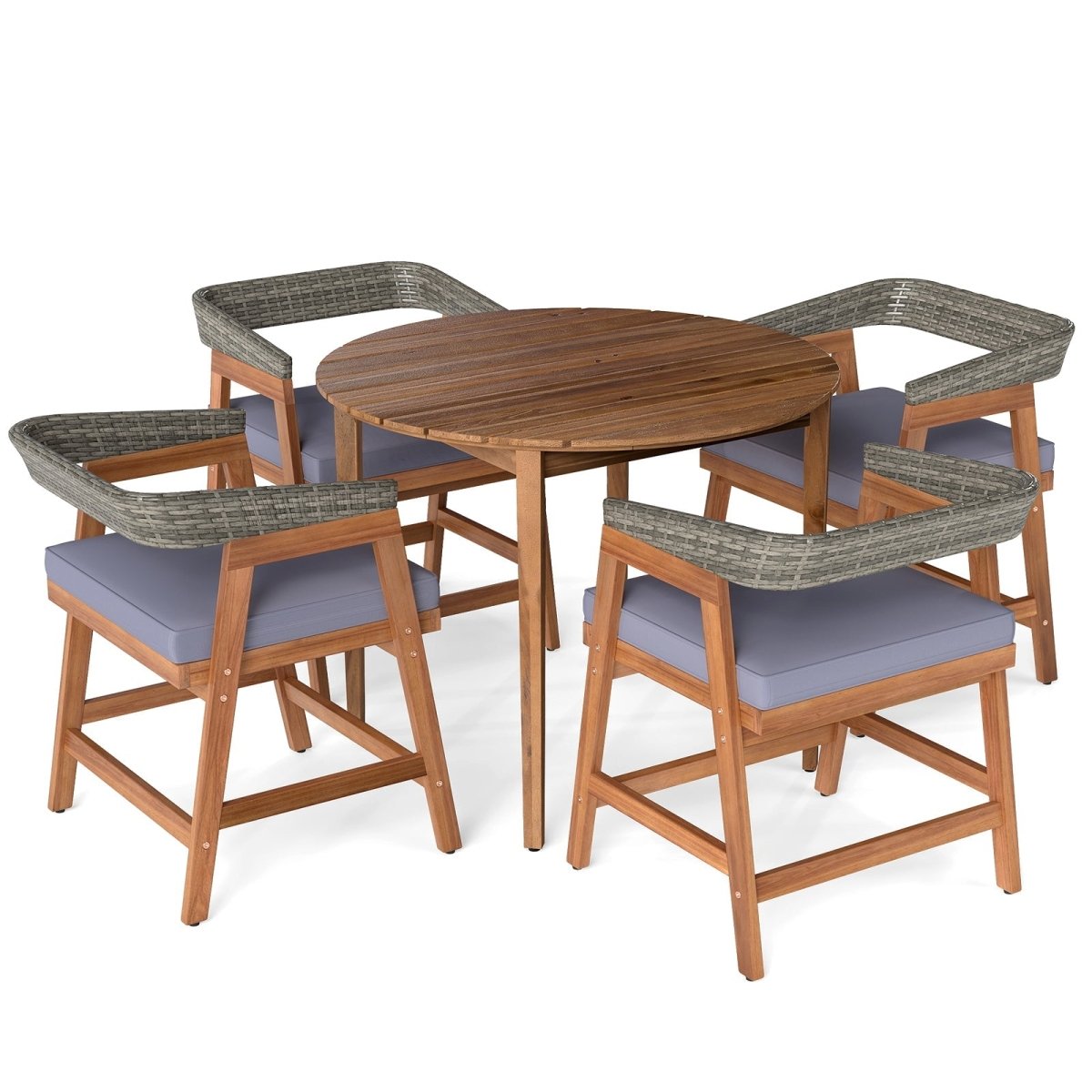5 - Piece Outdoor Patio Dining Set – Acacia Wood Table & Chairs with Cushions and Rattan Backrests - Napa Valley Wildflower Co.