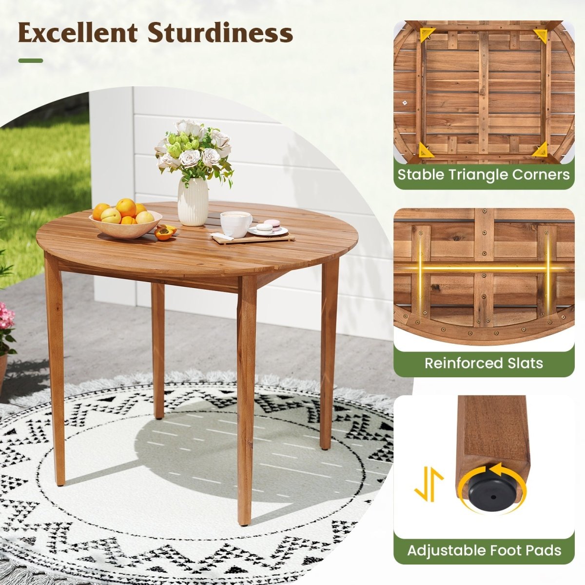 5 - Piece Outdoor Patio Dining Set – Acacia Wood Table & Chairs with Cushions and Rattan Backrests - Napa Valley Wildflower Co.