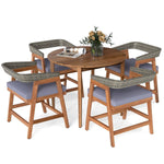 5 - Piece Outdoor Patio Dining Set – Acacia Wood Table & Chairs with Cushions and Rattan Backrests - Napa Valley Wildflower Co.
