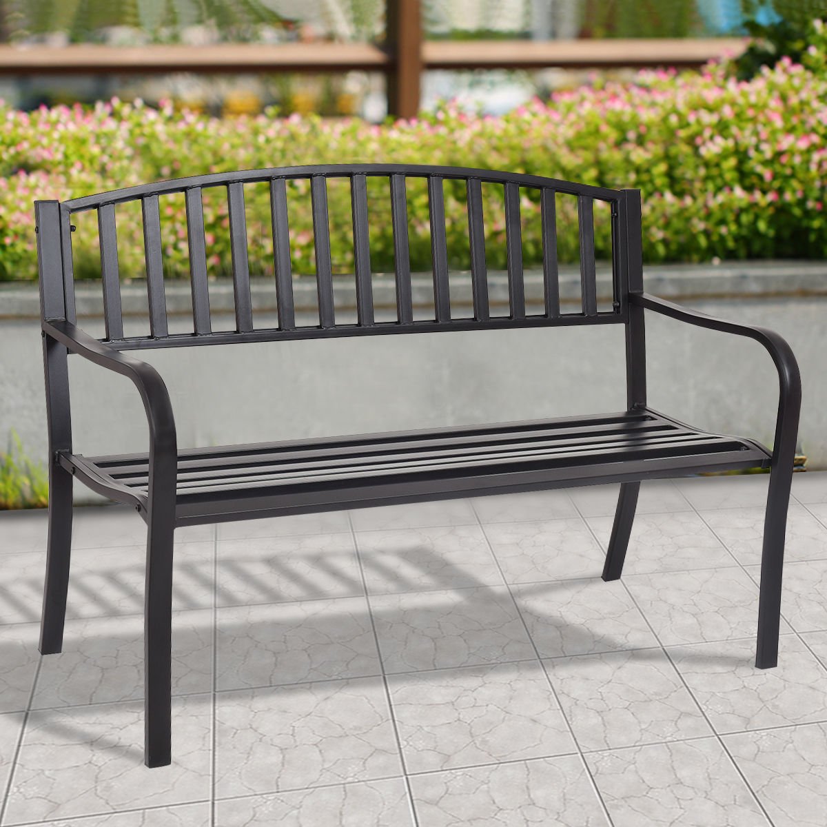 50” Outdoor Garden Bench Loveseat – Steel Patio Bench with Armrests - Napa Valley Wildflower Co.
