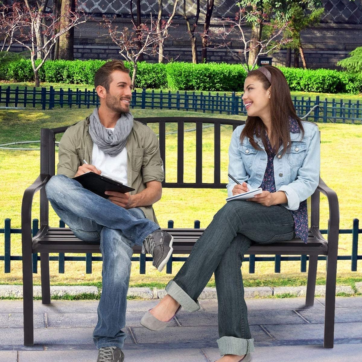 50” Outdoor Garden Bench Loveseat – Steel Patio Bench with Armrests - Napa Valley Wildflower Co.