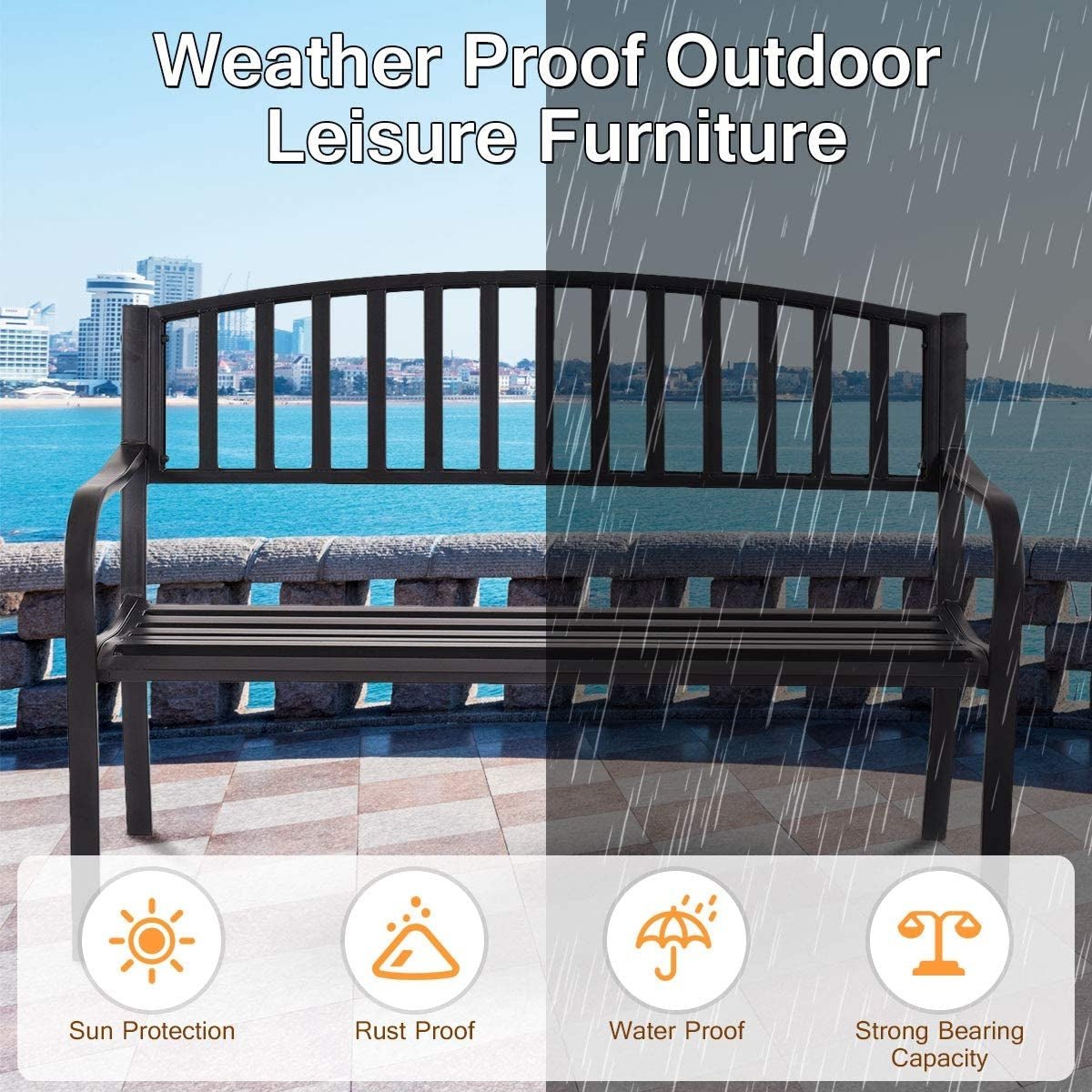 50” Outdoor Garden Bench Loveseat – Steel Patio Bench with Armrests - Napa Valley Wildflower Co.