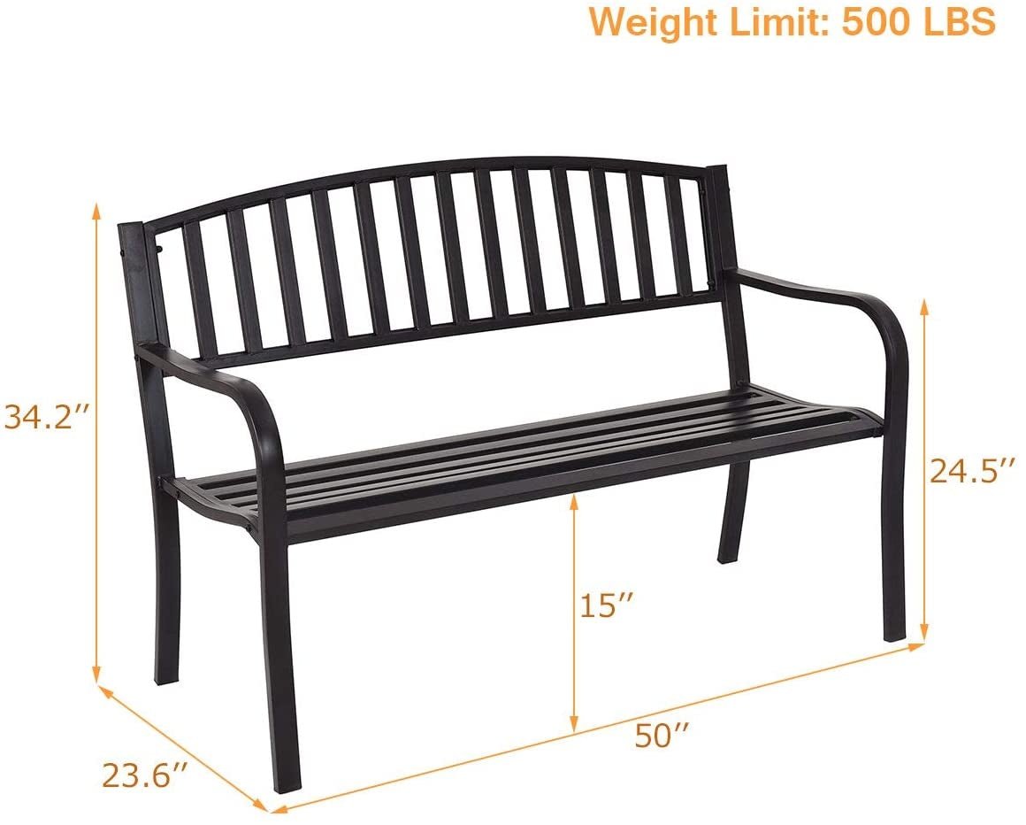 50” Outdoor Garden Bench Loveseat – Steel Patio Bench with Armrests - Napa Valley Wildflower Co.