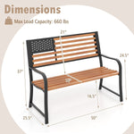 50” Outdoor Garden Bench with Flag Backrest – Rustic Wood Grain Metal Patio Bench (Brown) - Napa Valley Wildflower Co.