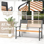 50” Outdoor Garden Bench with Flag Backrest – Rustic Wood Grain Metal Patio Bench (Brown) - Napa Valley Wildflower Co.