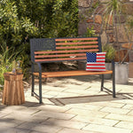 50” Outdoor Garden Bench with Flag Backrest – Rustic Wood Grain Metal Patio Bench (Brown) - Napa Valley Wildflower Co.