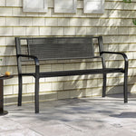 50” Outdoor Garden Bench with Patterned Backrest – Metal Patio Bench with Armrests (Black) - Napa Valley Wildflower Co.