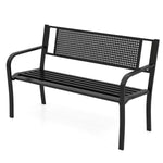 50” Outdoor Garden Bench with Patterned Backrest – Metal Patio Bench with Armrests (Black) - Napa Valley Wildflower Co.
