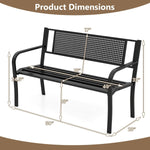 50” Outdoor Garden Bench with Patterned Backrest – Metal Patio Bench with Armrests (Black) - Napa Valley Wildflower Co.