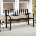 50” Outdoor Metal Garden Bench – Slatted Back with Curved Armrests (Black) - Napa Valley Wildflower Co.