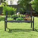 50” Outdoor Metal Garden Bench – Slatted Back with Curved Armrests (Black) - Napa Valley Wildflower Co.