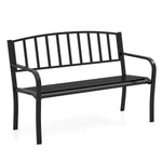 50” Outdoor Metal Garden Bench – Slatted Back with Curved Armrests (Black) - Napa Valley Wildflower Co.