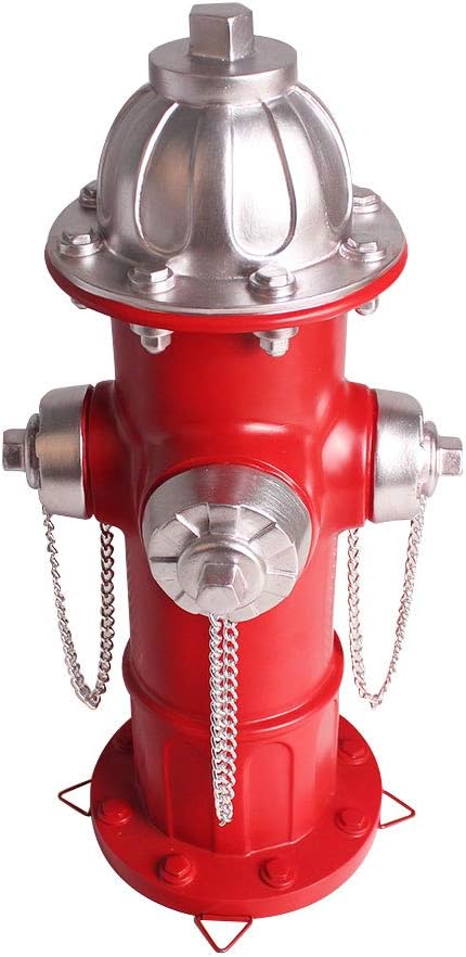 Red fire hydrant with silver top and chains on a white background